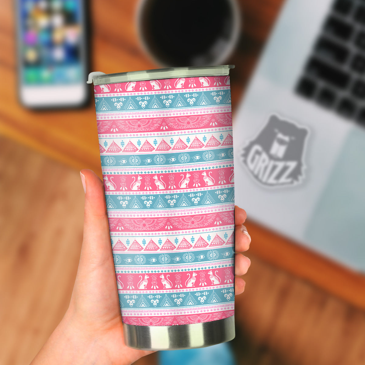 Tribal Ethnic Pink Blue Egypt Print Pattern Tumbler-grizzshop