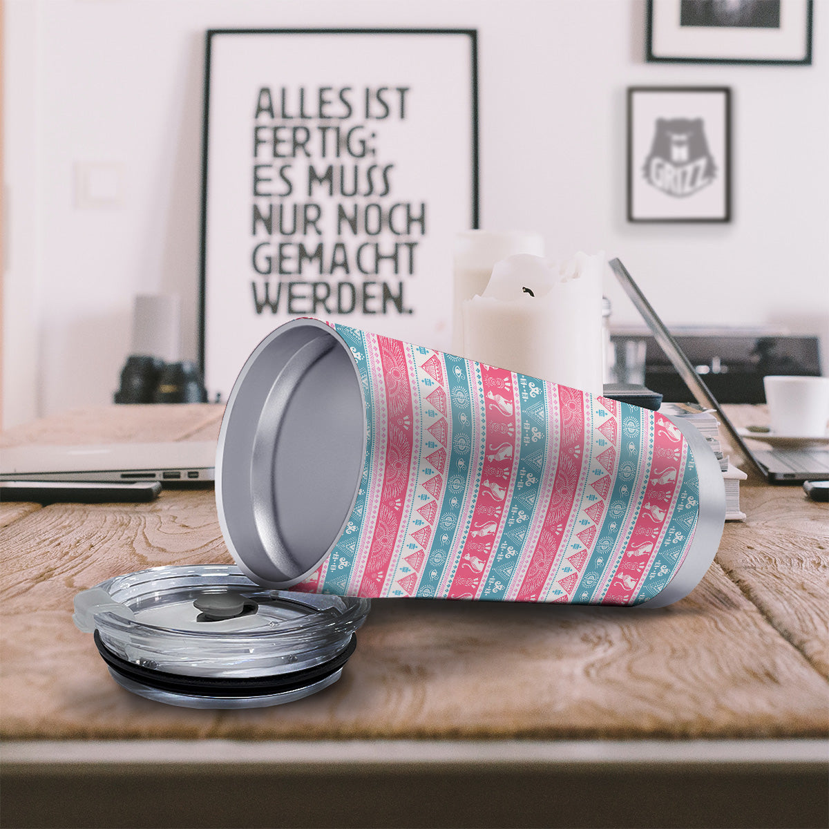 Tribal Ethnic Pink Blue Egypt Print Pattern Tumbler-grizzshop