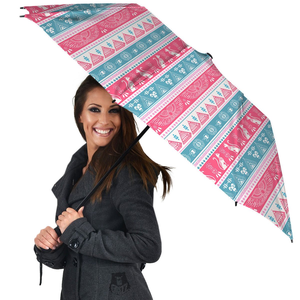 Tribal Ethnic Pink Blue Egypt Print Pattern Umbrella-grizzshop