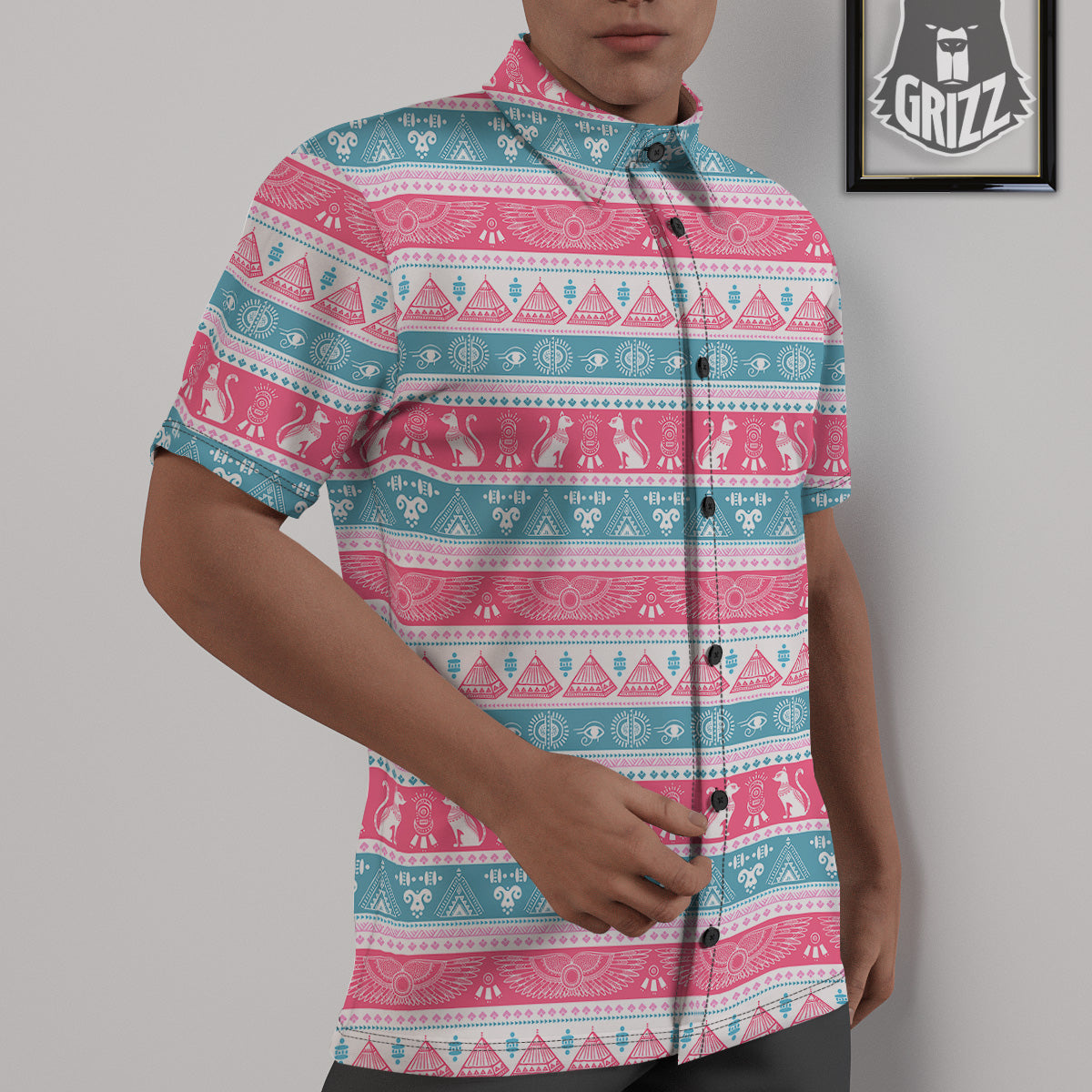 Tribal Ethnic Pink Blue Egypt Print Pattern Untucked Shirts-grizzshop