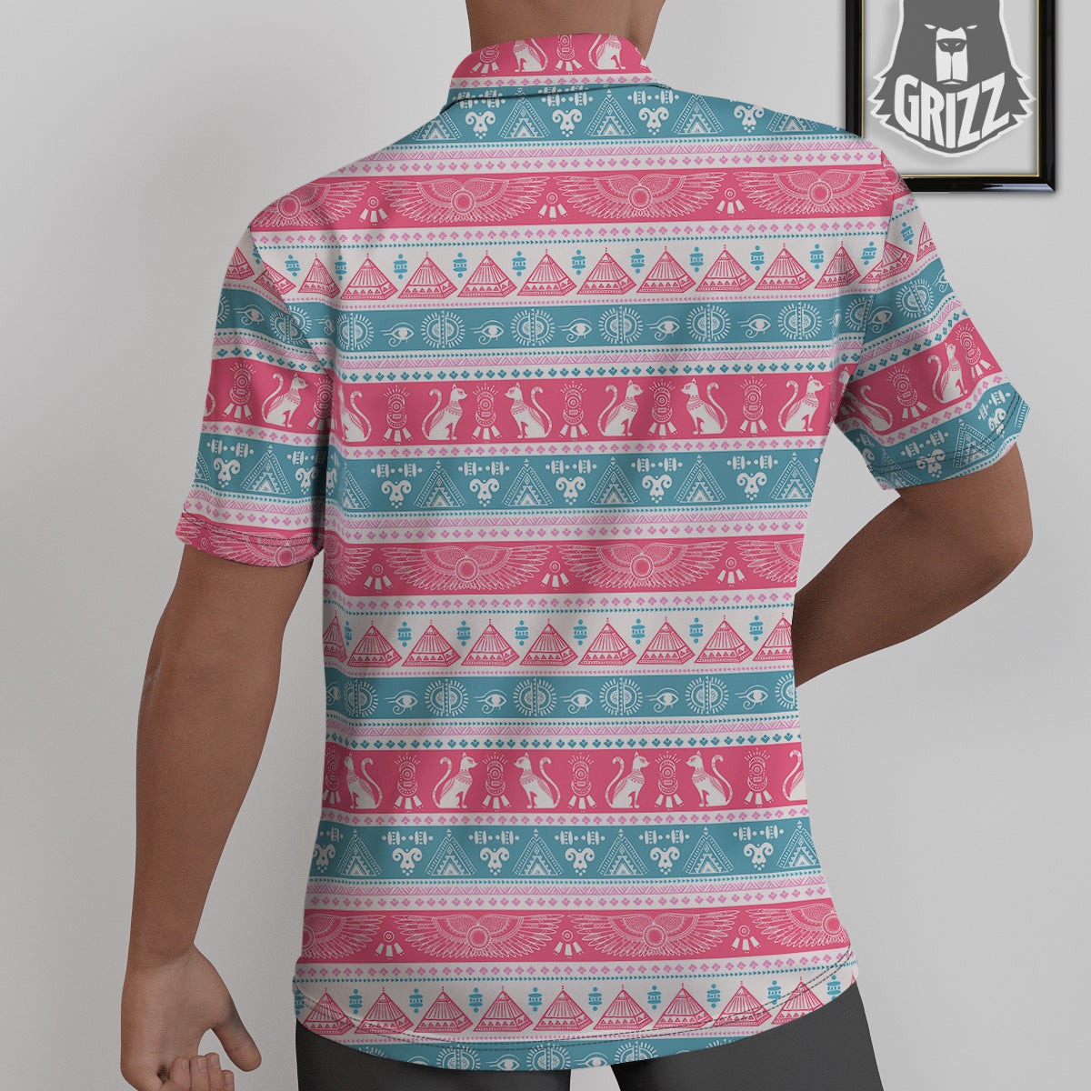 Tribal Ethnic Pink Blue Egypt Print Pattern Untucked Shirts-grizzshop