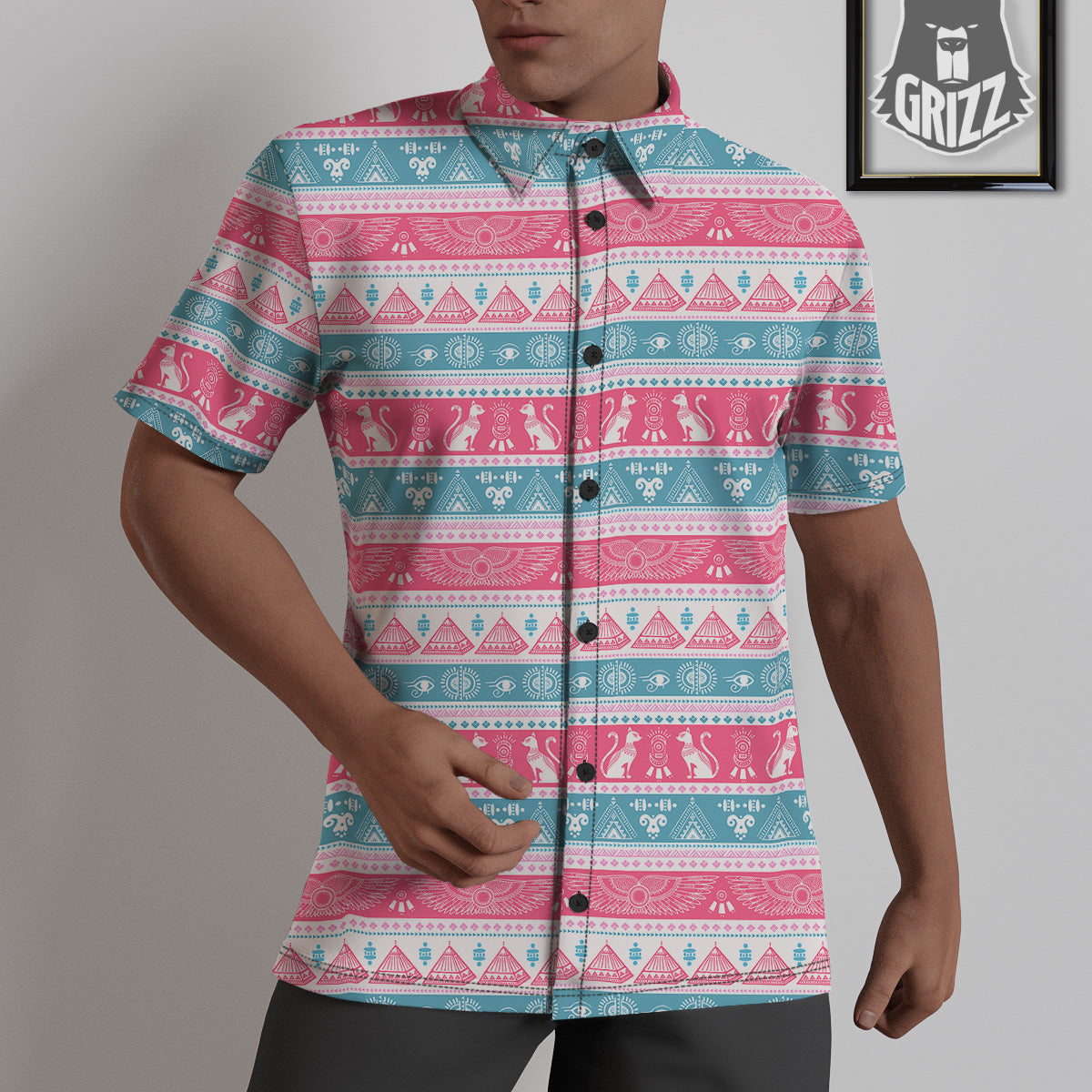 Tribal Ethnic Pink Blue Egypt Print Pattern Untucked Shirts-grizzshop