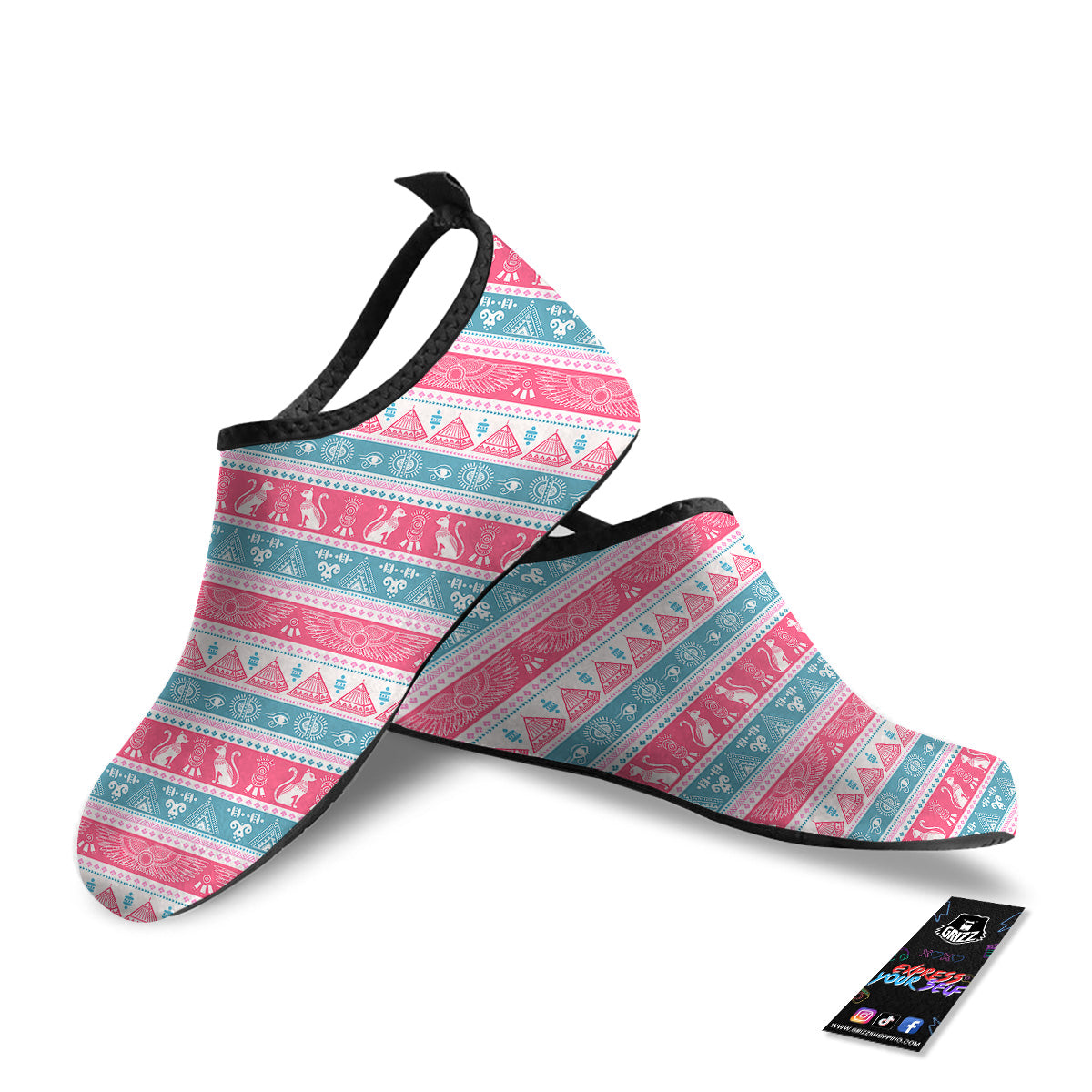 Tribal Ethnic Pink Blue Egypt Print Pattern Water Shoes-grizzshop