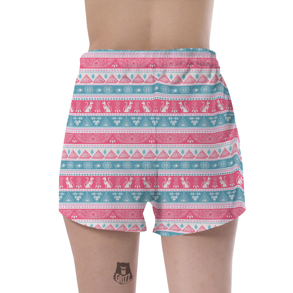 Tribal Ethnic Pink Blue Egypt Print Pattern Women's Shorts-grizzshop