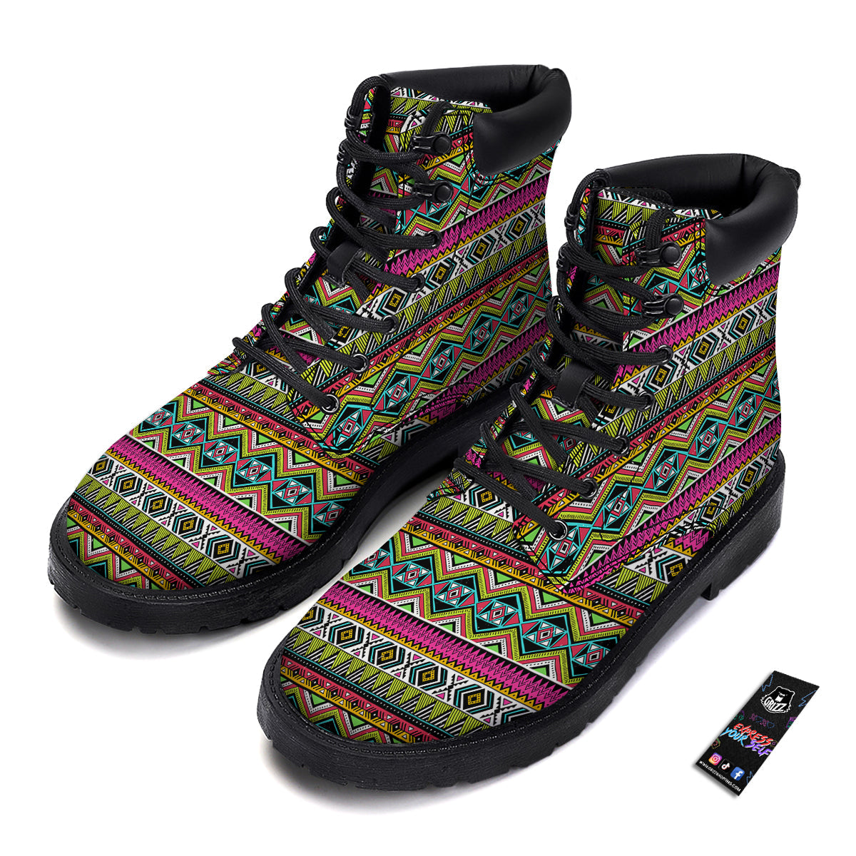 Tribal Geometric Colorful Print Pattern Boots-grizzshop