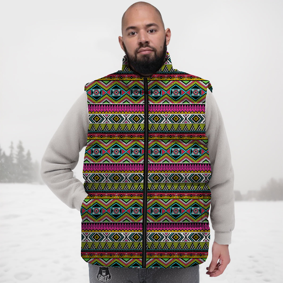 Tribal Geometric Colorful Print Pattern Down Vest