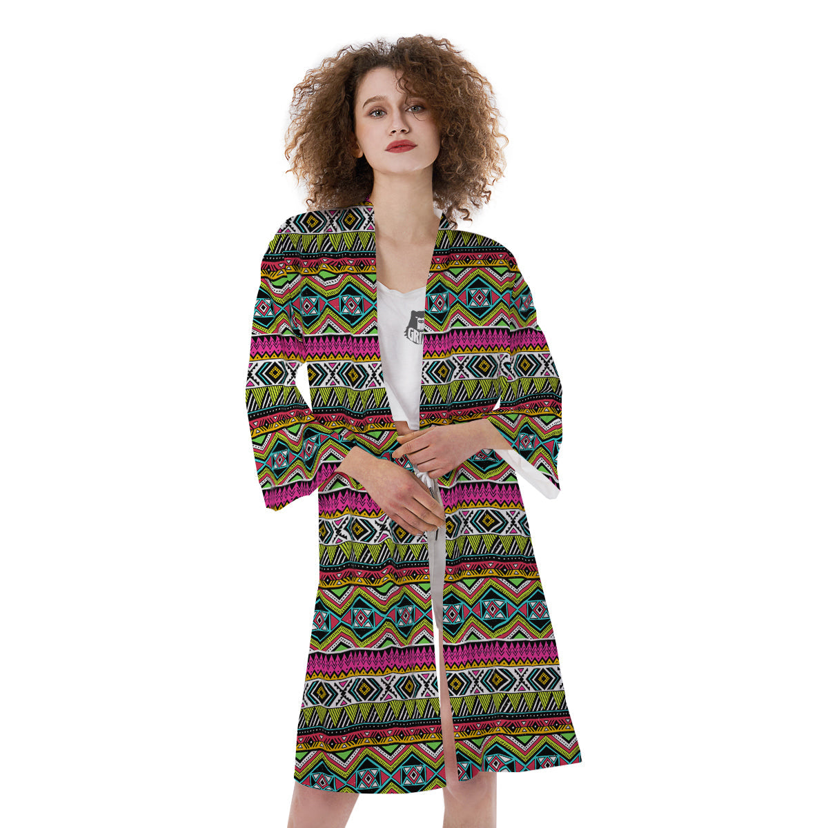 Tribal Geometric Colorful Print Pattern Kimono-grizzshop