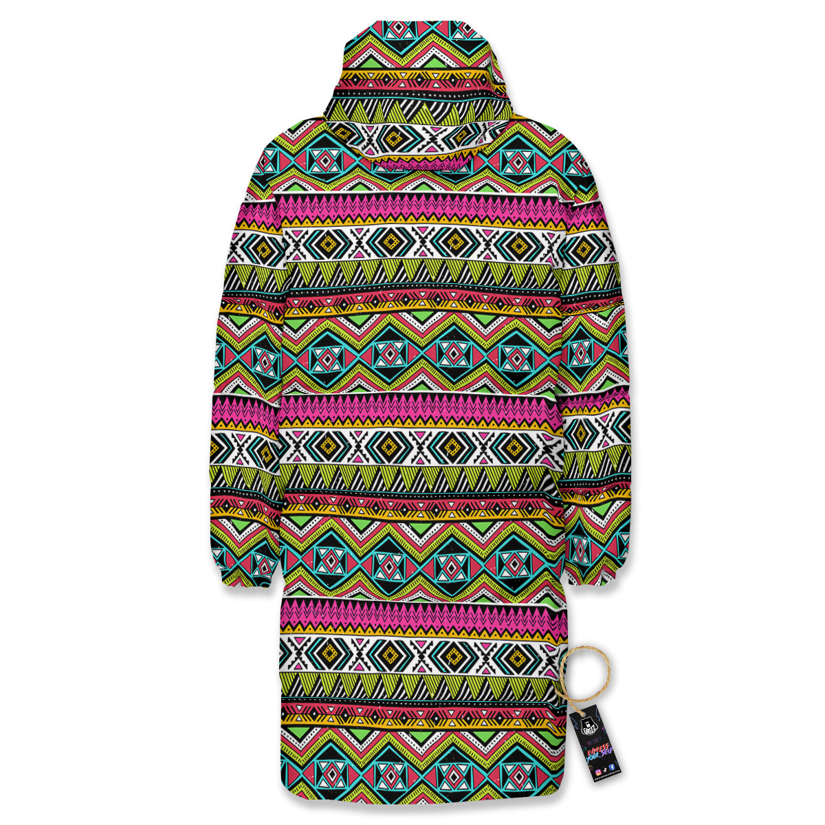 Tribal Geometric Colorful Print Pattern Long Down Jacket-grizzshop