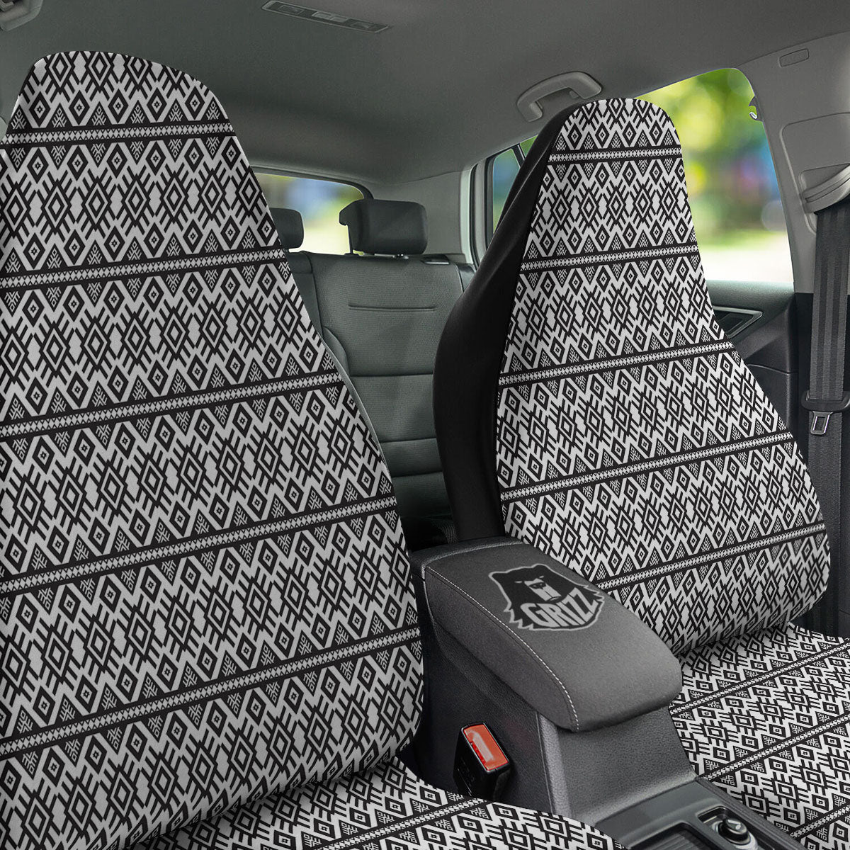 Tribal Geometric White And Black Print Car Seat Covers-grizzshop