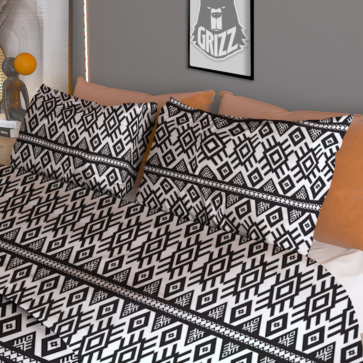 Tribal Geometric White And Black Print Duvet Cover Bedding Set