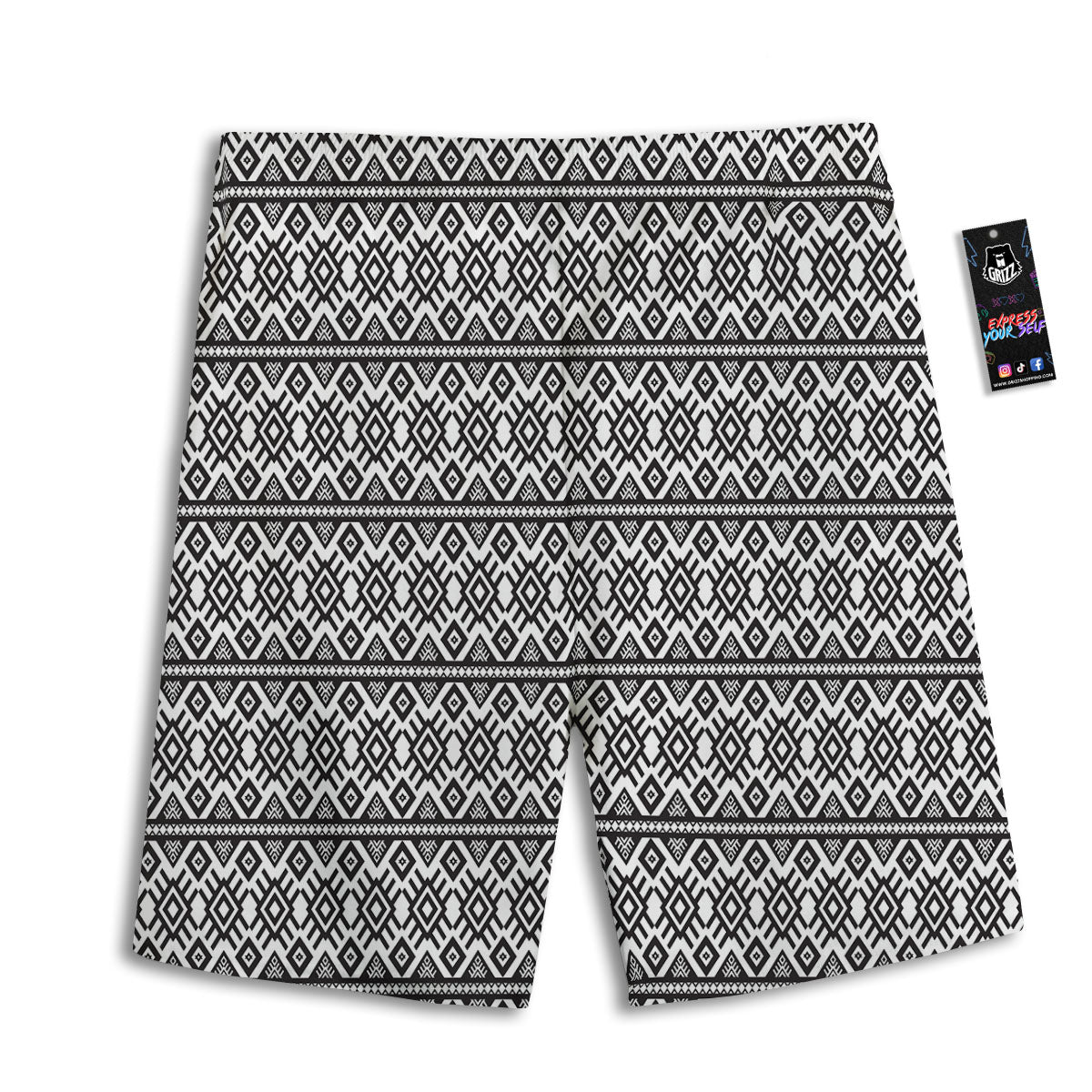 Tribal Geometric White And Black Print Men's Athletic Shorts