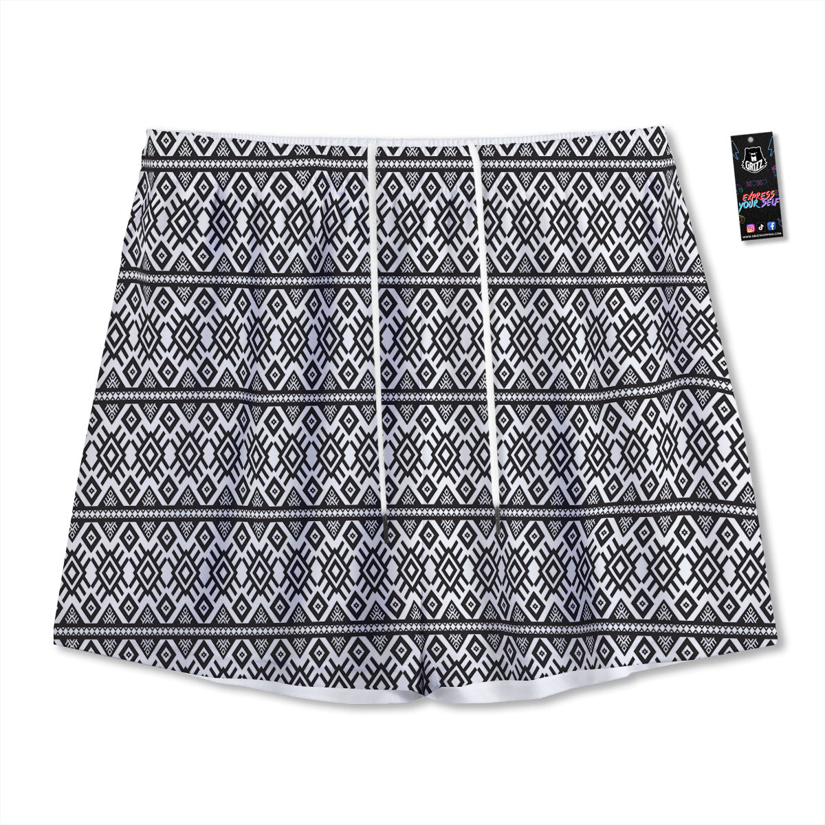 Thai Black And Gold Print Pattern Mesh Shorts