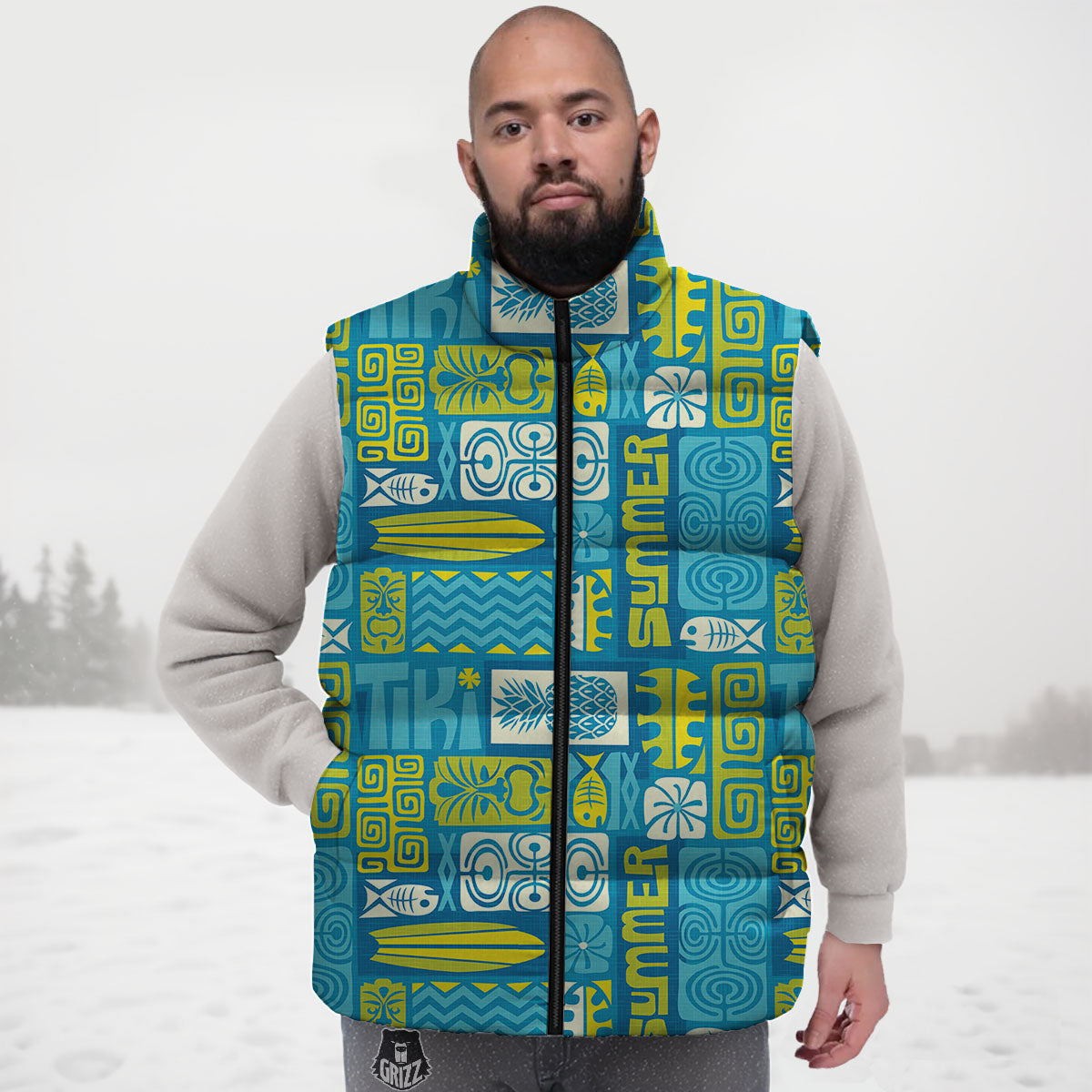 Tribal Hawaii Polynesian Print Down Vest
