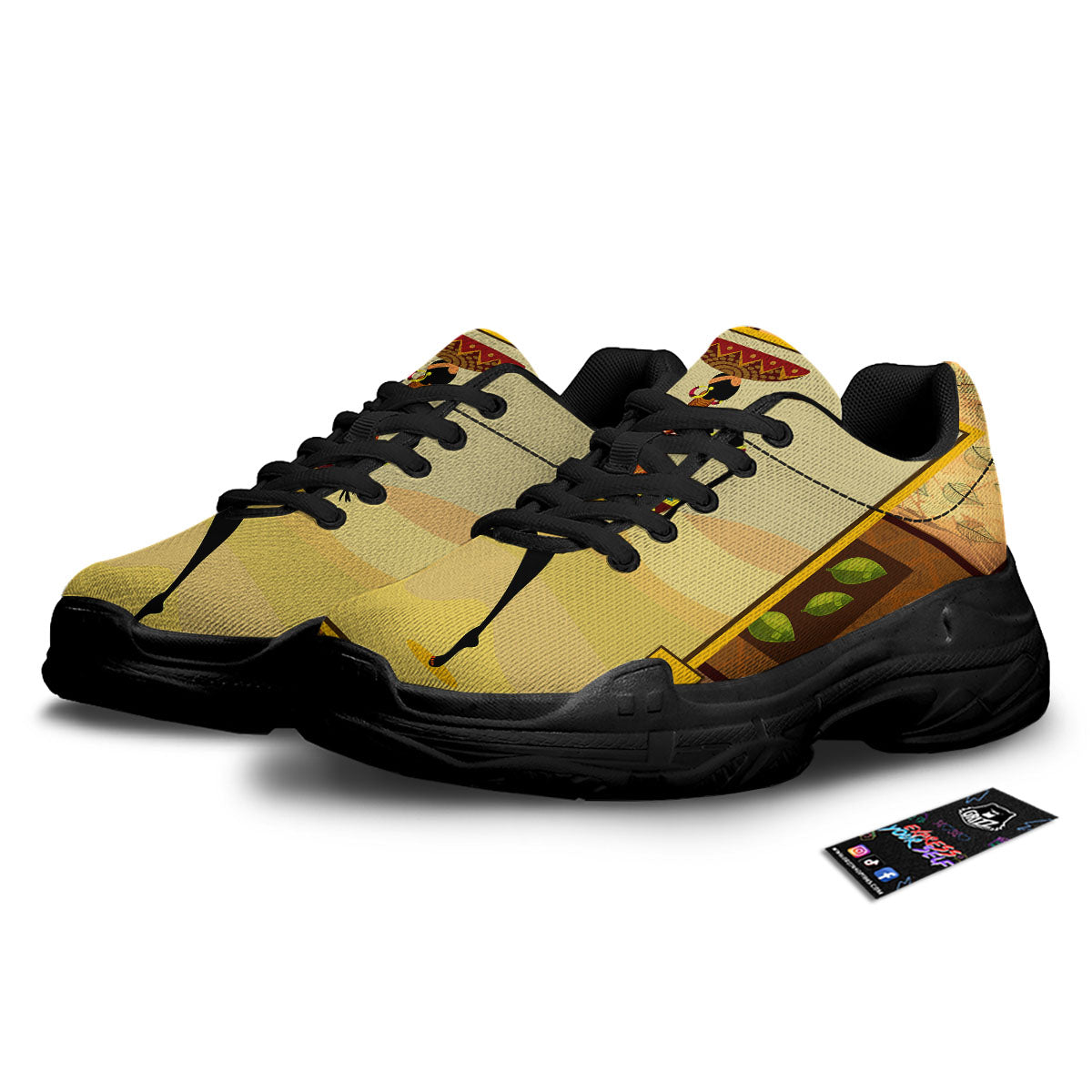 Tribal Inspired African Ethnic Print Black Chunky Shoes-grizzshop
