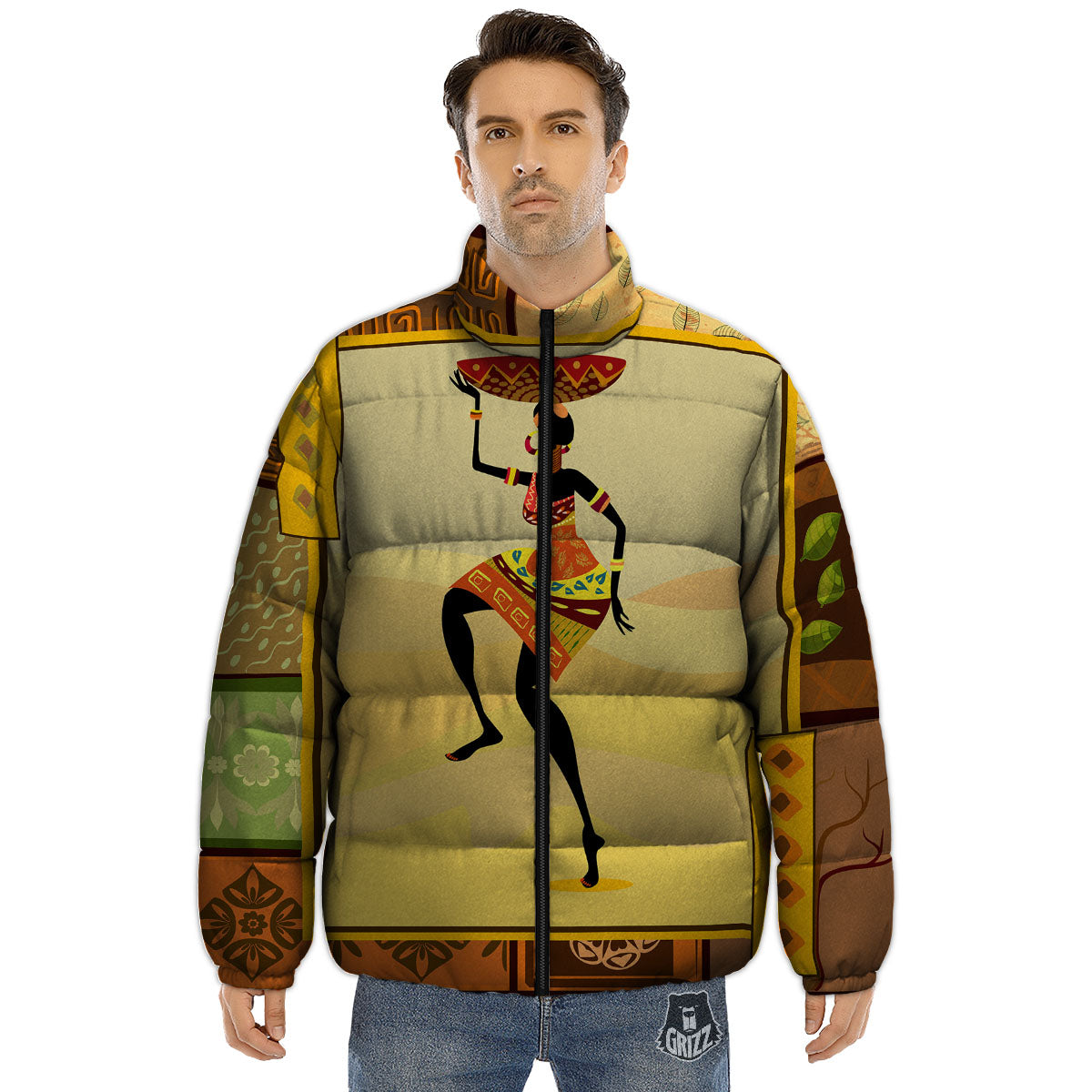 Tribal Inspired African Ethnic Print Puffer Jacket-grizzshop