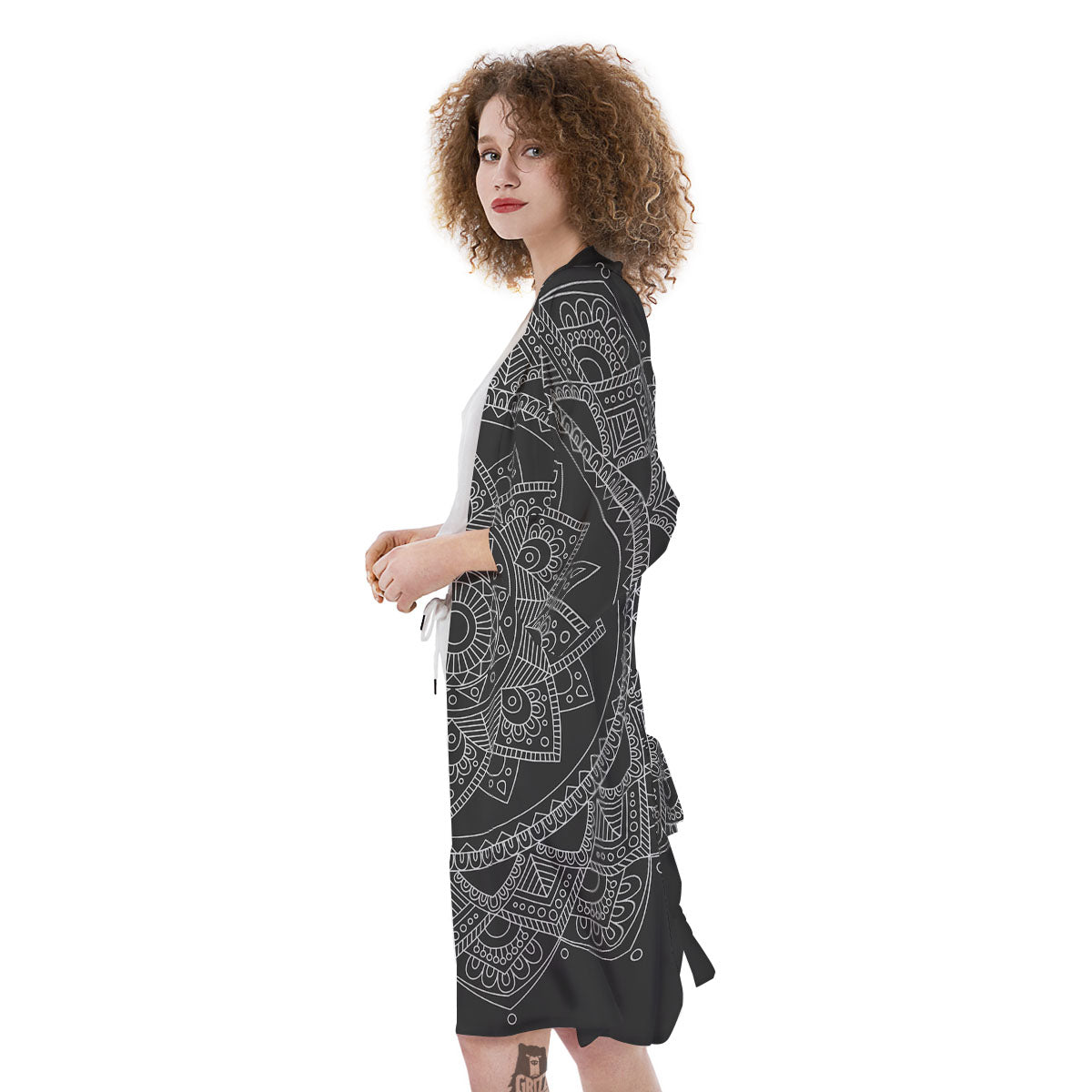 Tribal Mandala White And Black Print Kimono-grizzshop