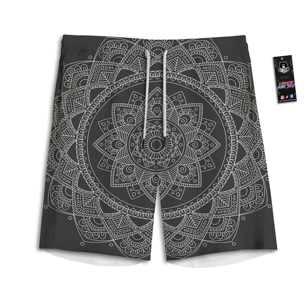 Tribal Mandala White And Black Print Men's Athletic Shorts