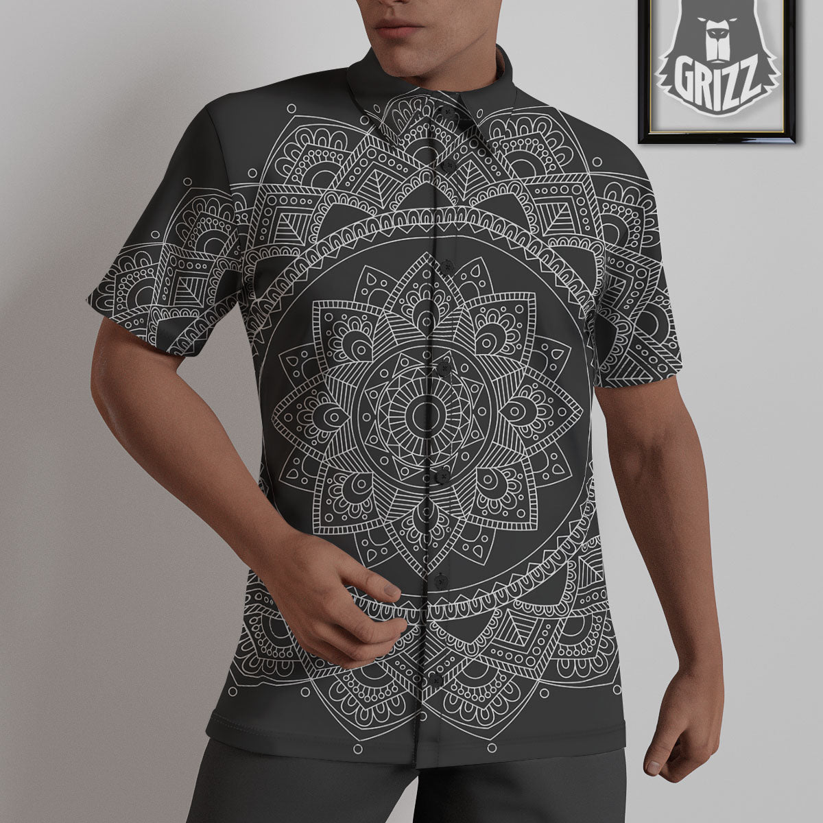 Tribal Mandala White And Black Print Untucked Shirts-grizzshop