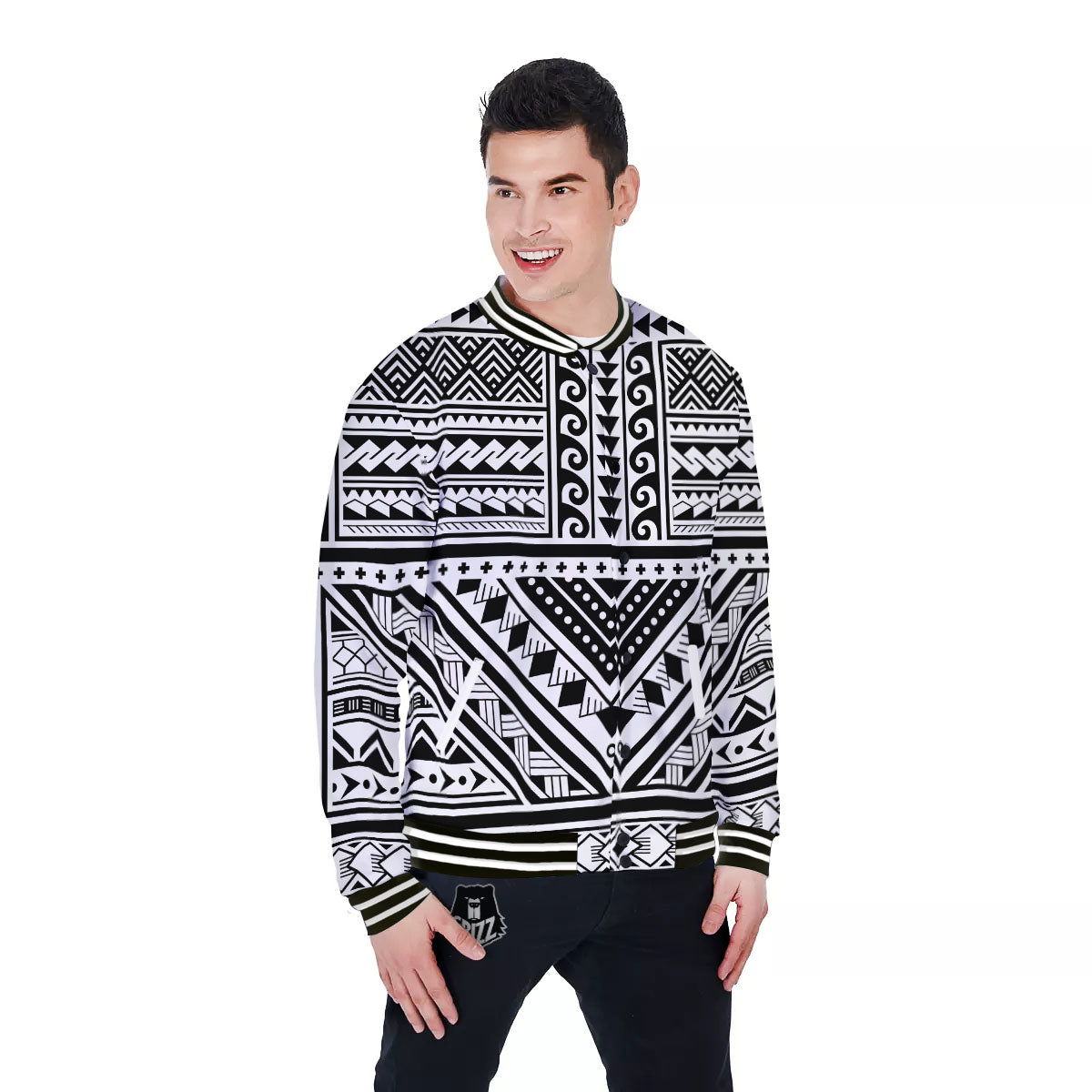 Tribal Maori Polynesian Tattoo Print Baseball Jacket-grizzshop