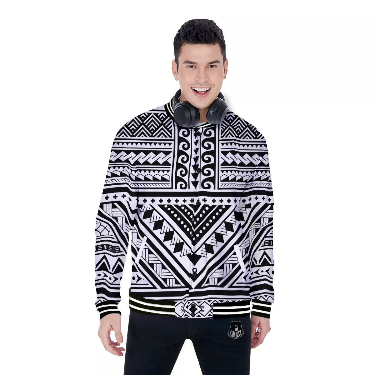 Tribal Maori Polynesian Tattoo Print Baseball Jacket-grizzshop