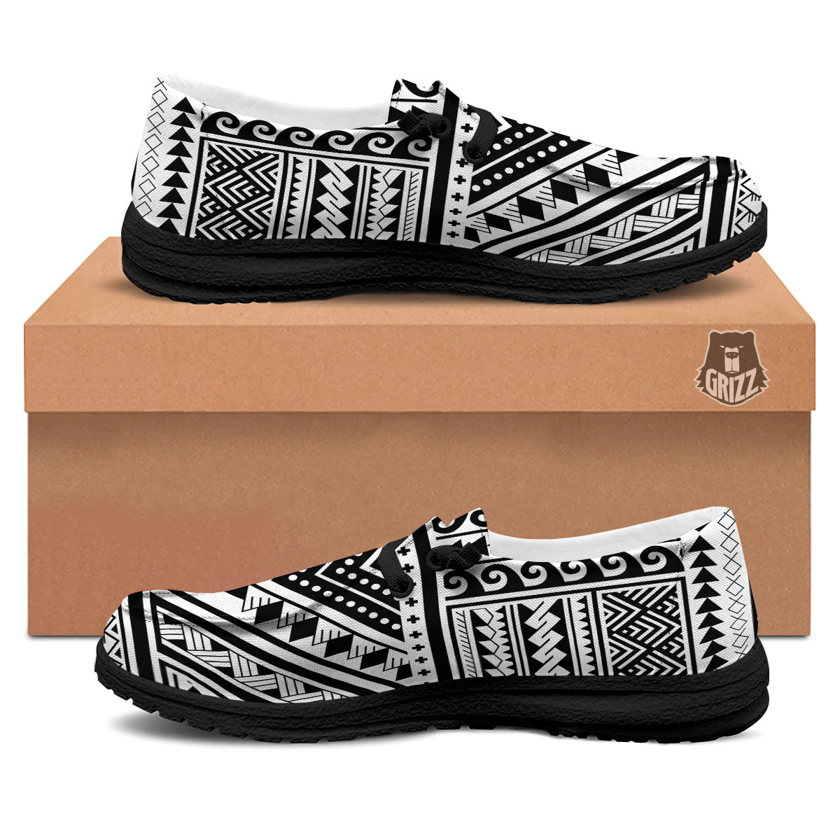 Tribal Maori Polynesian Tattoo Print Black Loafers-grizzshop