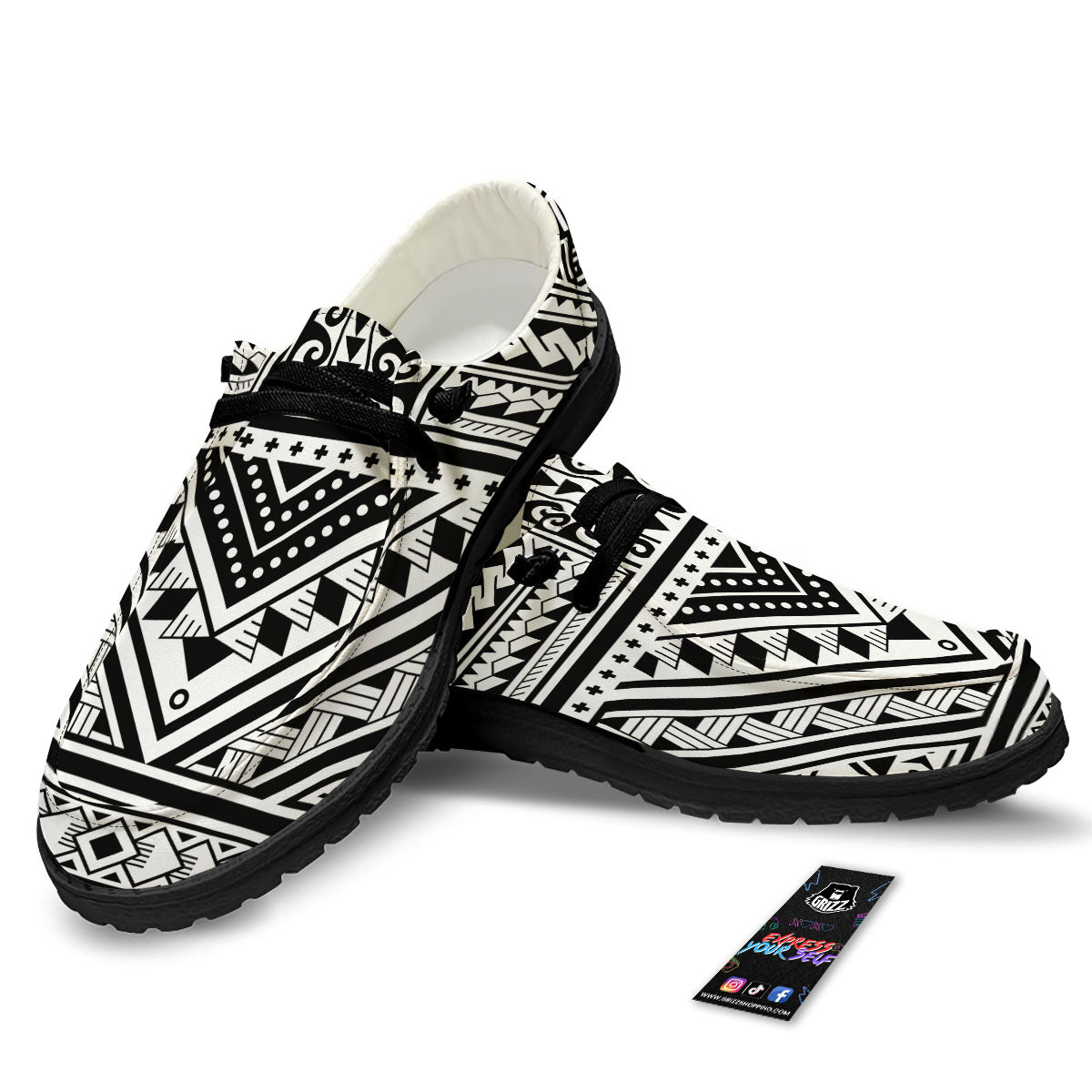 Tribal Maori Polynesian Tattoo Print Black Loafers-grizzshop