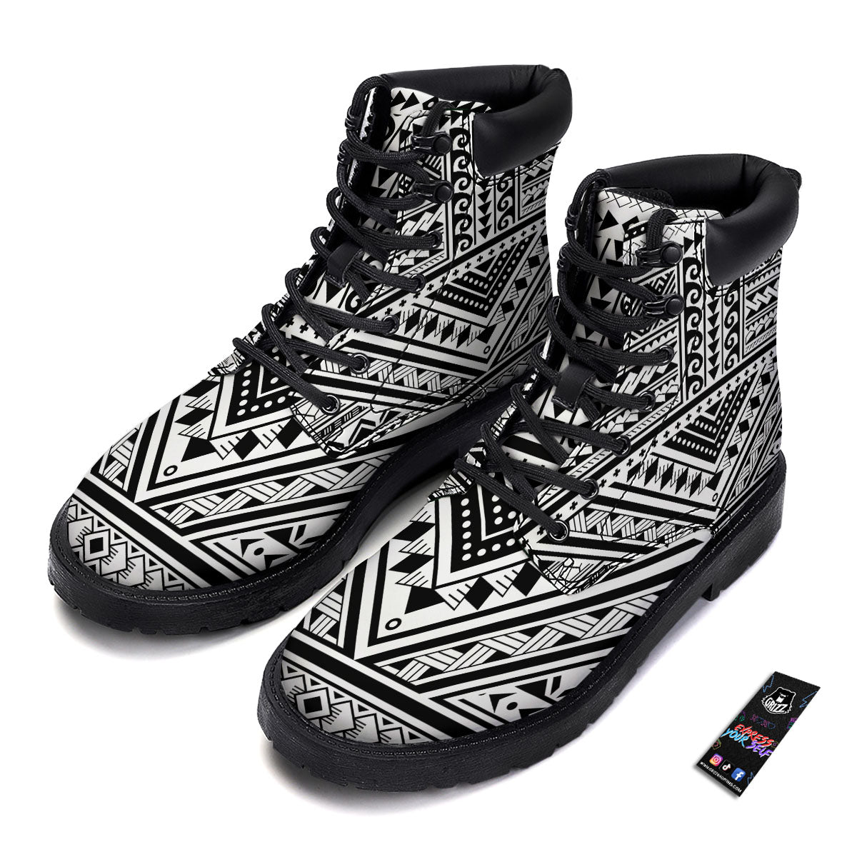 Tribal Maori Polynesian Tattoo Print Boots-grizzshop