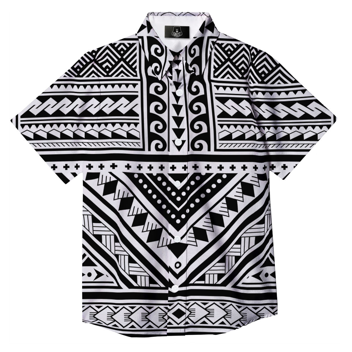 Tribal Maori Polynesian Tattoo Print Button Up Shirt-grizzshop