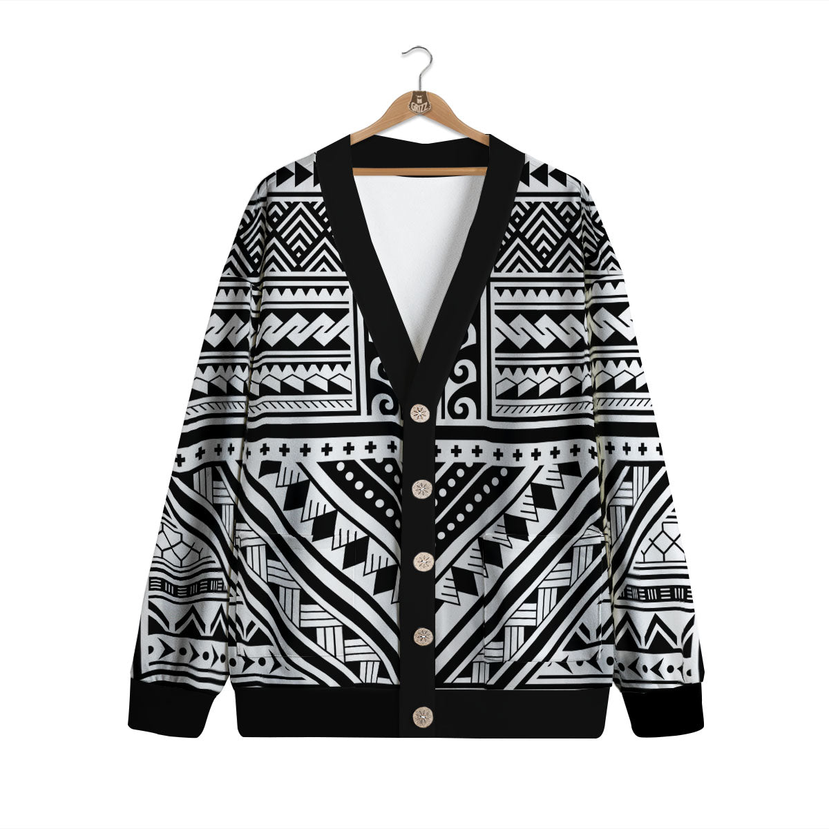 Tribal Maori Polynesian Tattoo Print Cardigan-grizzshop