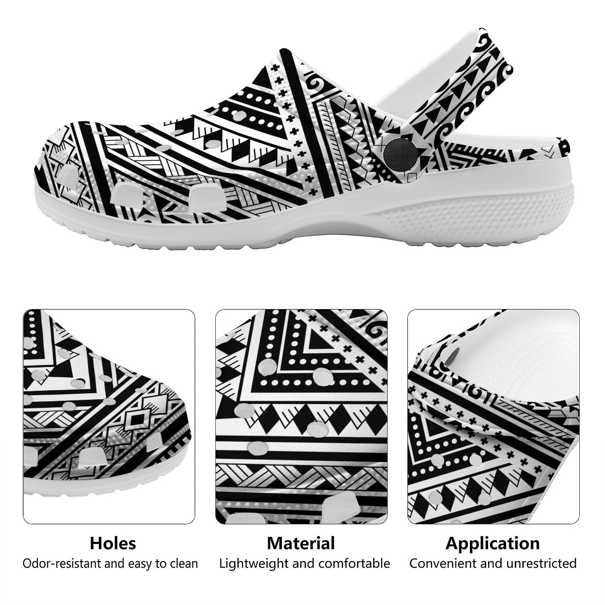 Tribal Maori Polynesian Tattoo Print Clog-grizzshop