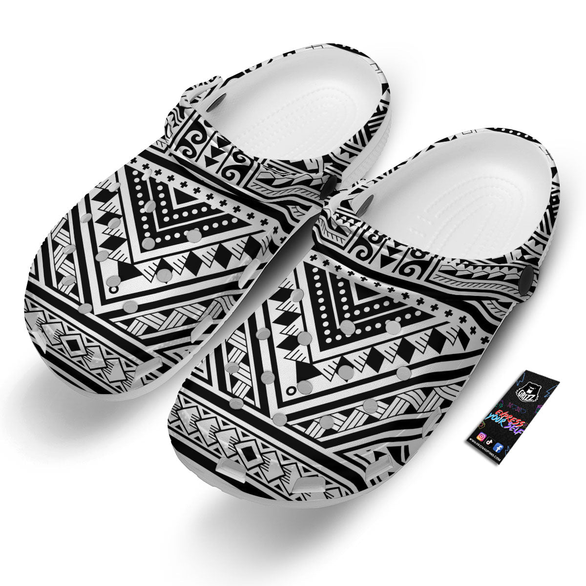 Tribal Maori Polynesian Tattoo Print Clog-grizzshop
