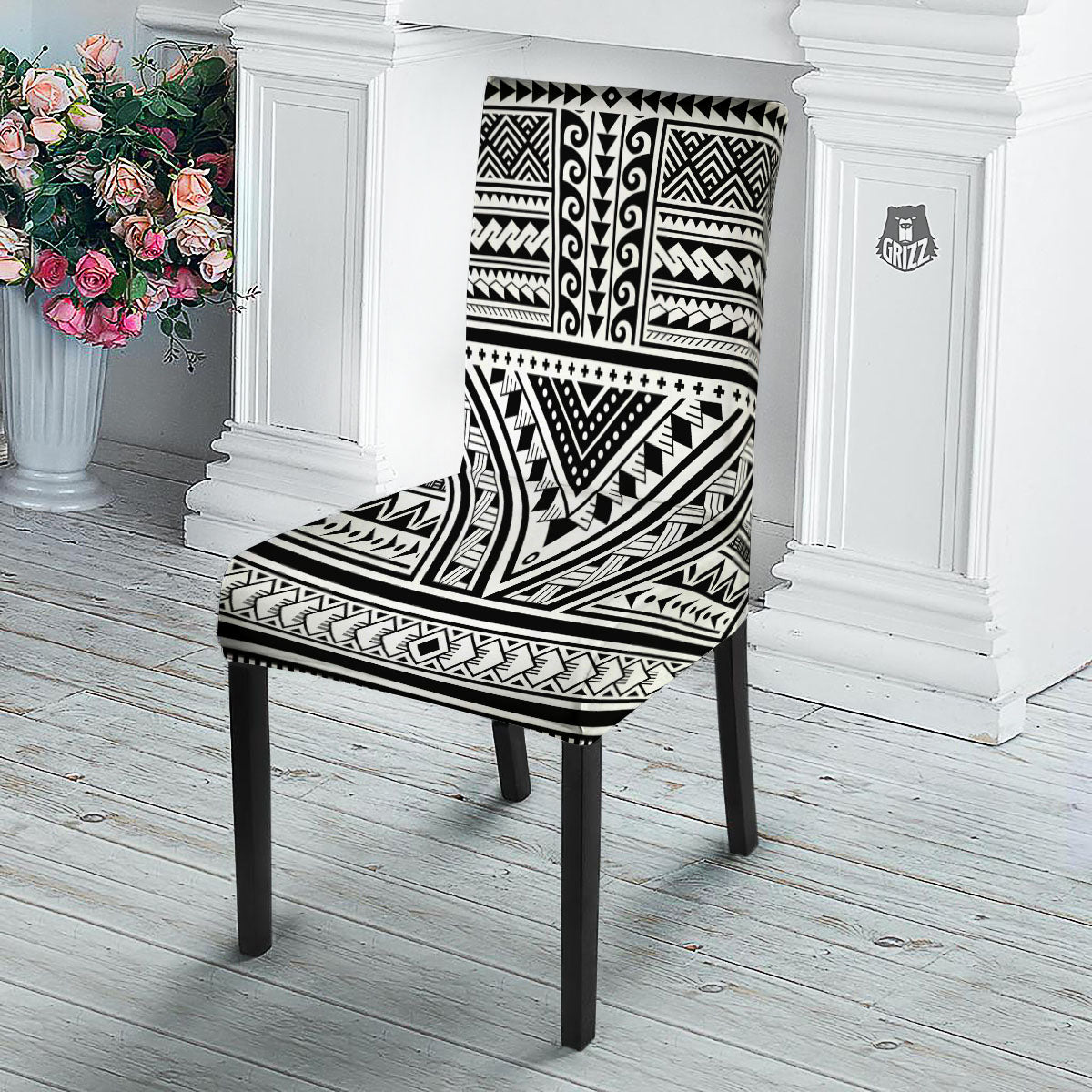 Tribal Maori Polynesian Tattoo Print Dining Chair Slipcover-grizzshop