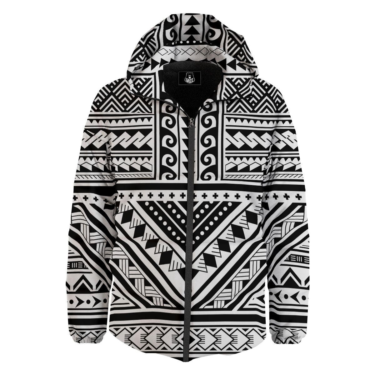 Tribal Maori Polynesian Tattoo Print Down Jacket-grizzshop