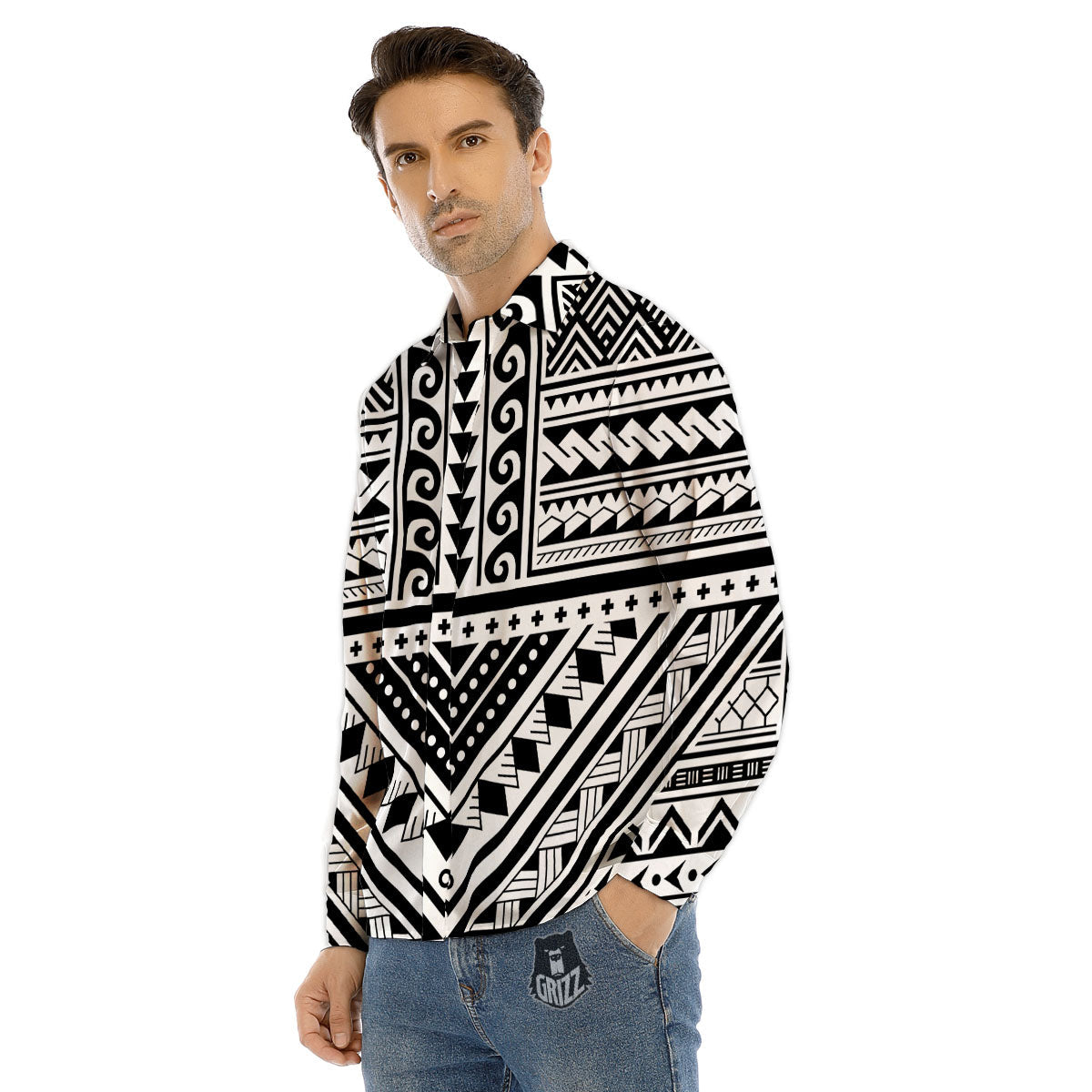 Tribal Maori Polynesian Tattoo Print Men's Dress Shirts-grizzshop
