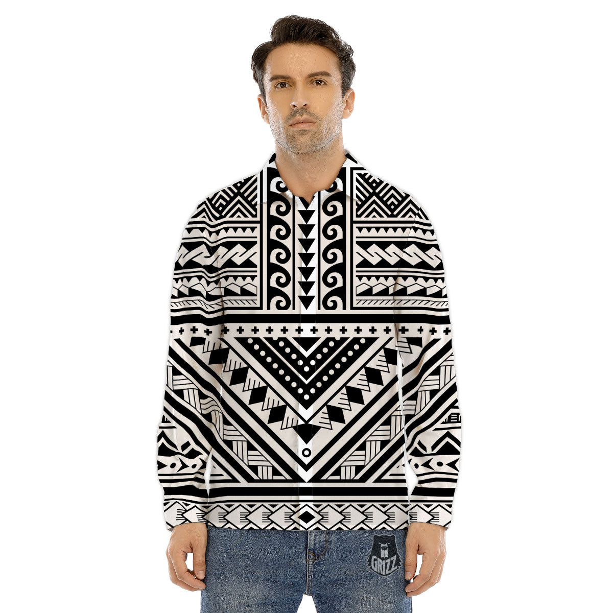 Tribal Maori Polynesian Tattoo Print Men's Dress Shirts-grizzshop