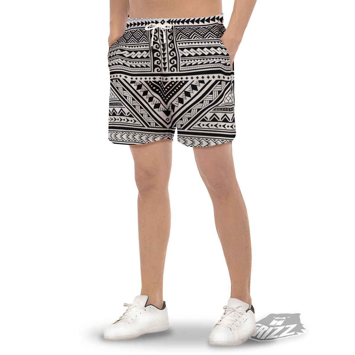 Tribal Maori Polynesian Tattoo Print Men's Gym Shorts-grizzshop