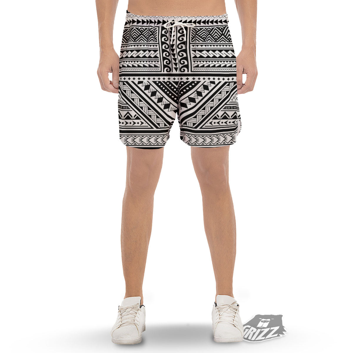 Tribal Maori Polynesian Tattoo Print Men's Gym Shorts-grizzshop