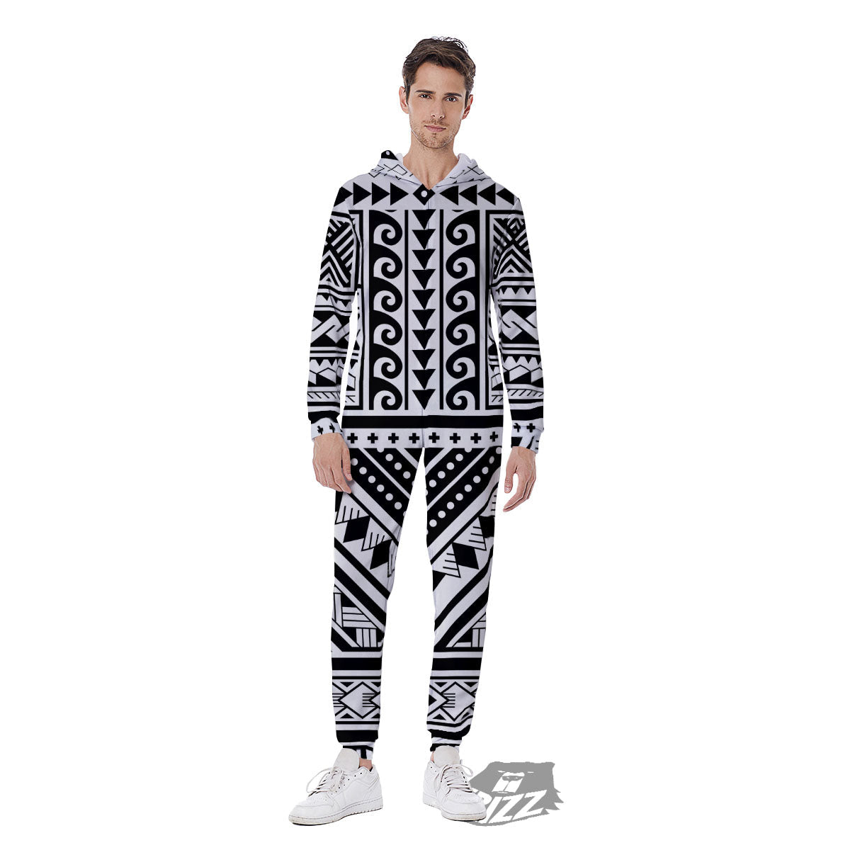Tribal Maori Polynesian Tattoo Print Men's Jumpsuit-grizzshop