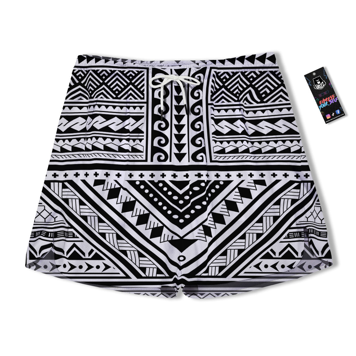 Tribal Maori Polynesian Tattoo Print Men's Running Shorts-grizzshop
