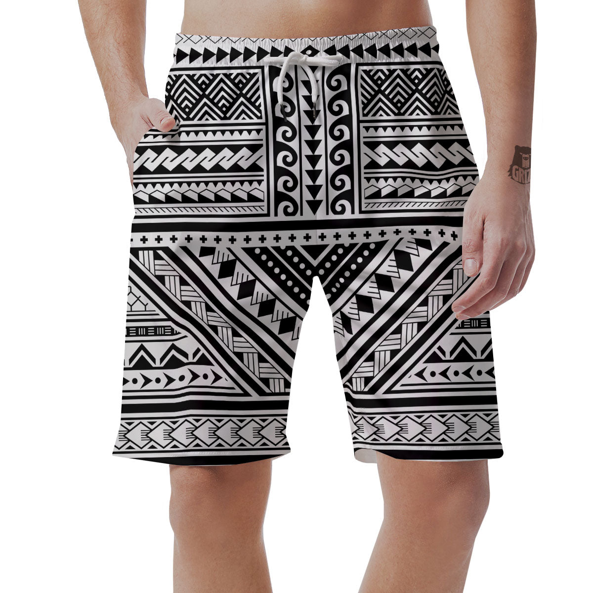 Tribal Maori Polynesian Tattoo Print Men's Shorts-grizzshop