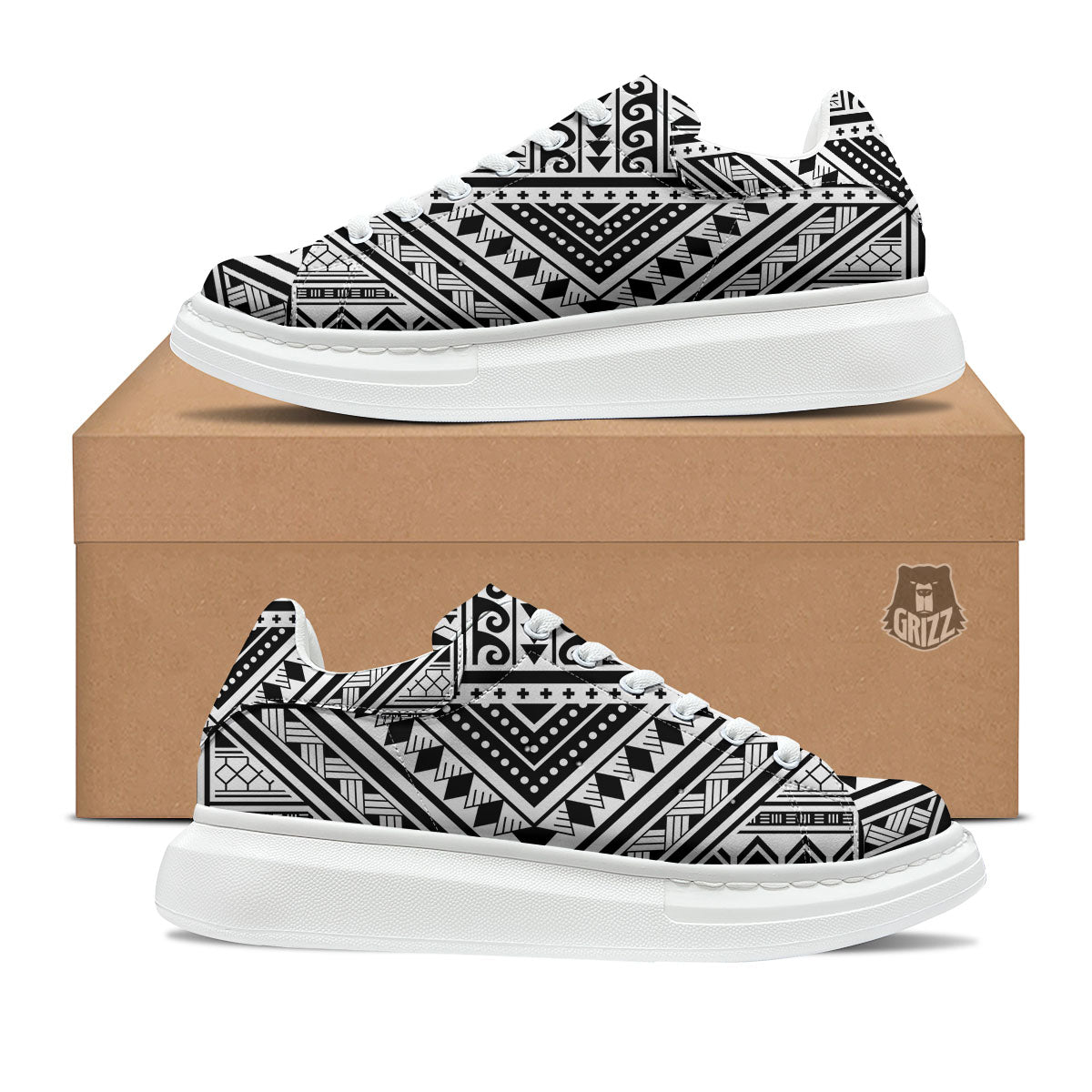 Tribal Maori Polynesian Tattoo Print Platform Shoes-grizzshop
