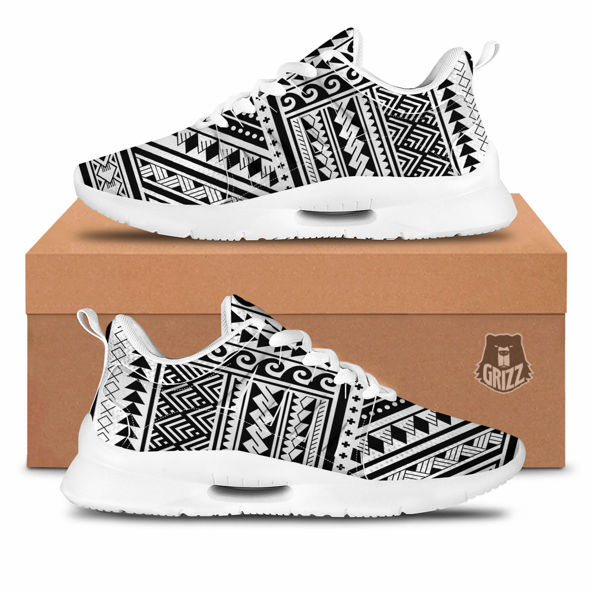 Tribal Maori Polynesian Tattoo Print Tennis Shoes-grizzshop