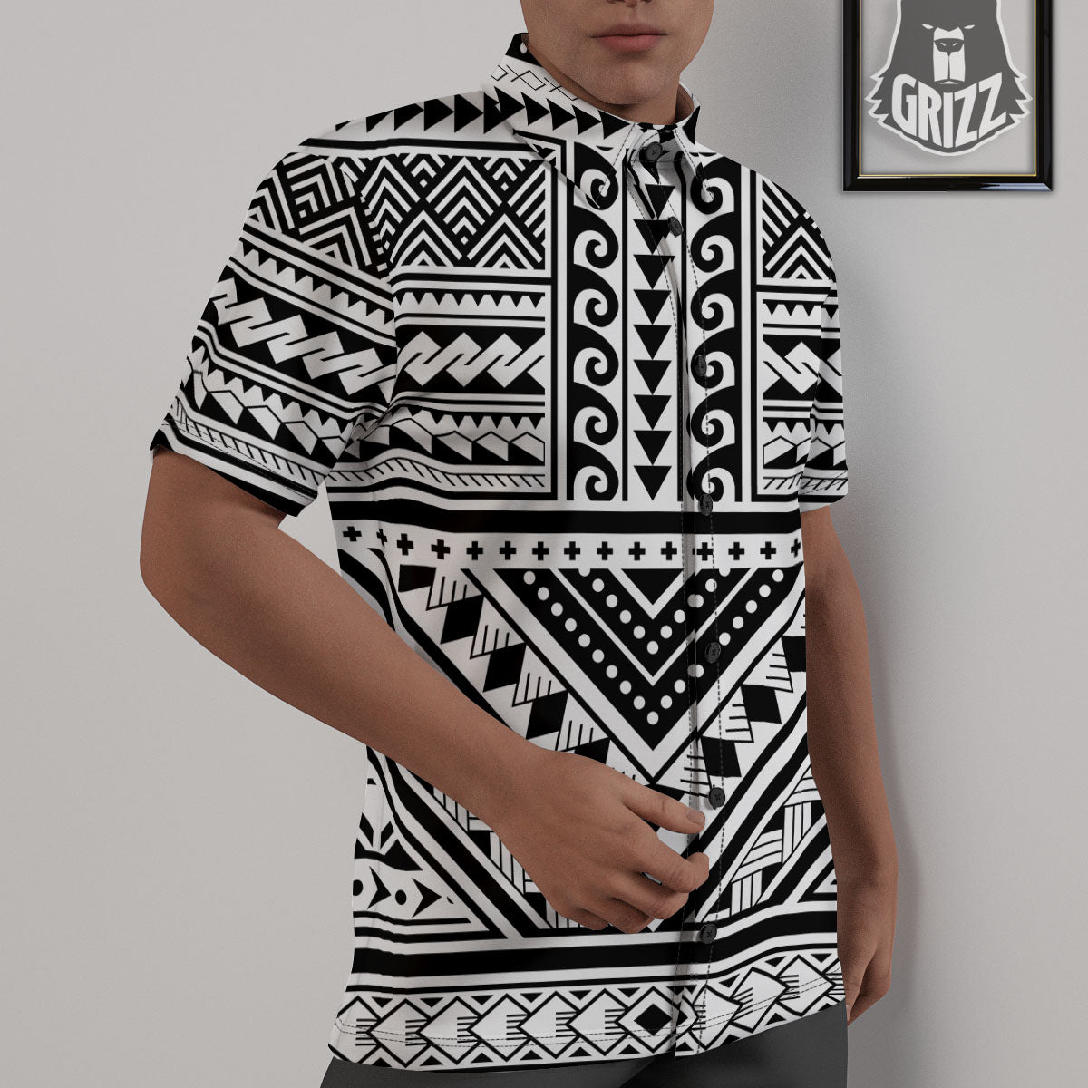 Tribal Maori Polynesian Tattoo Print Untucked Shirts-grizzshop