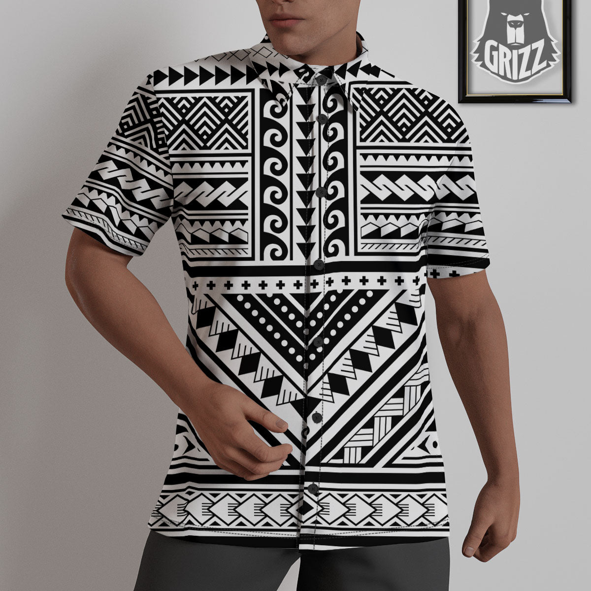 Tribal Maori Polynesian Tattoo Print Untucked Shirts-grizzshop