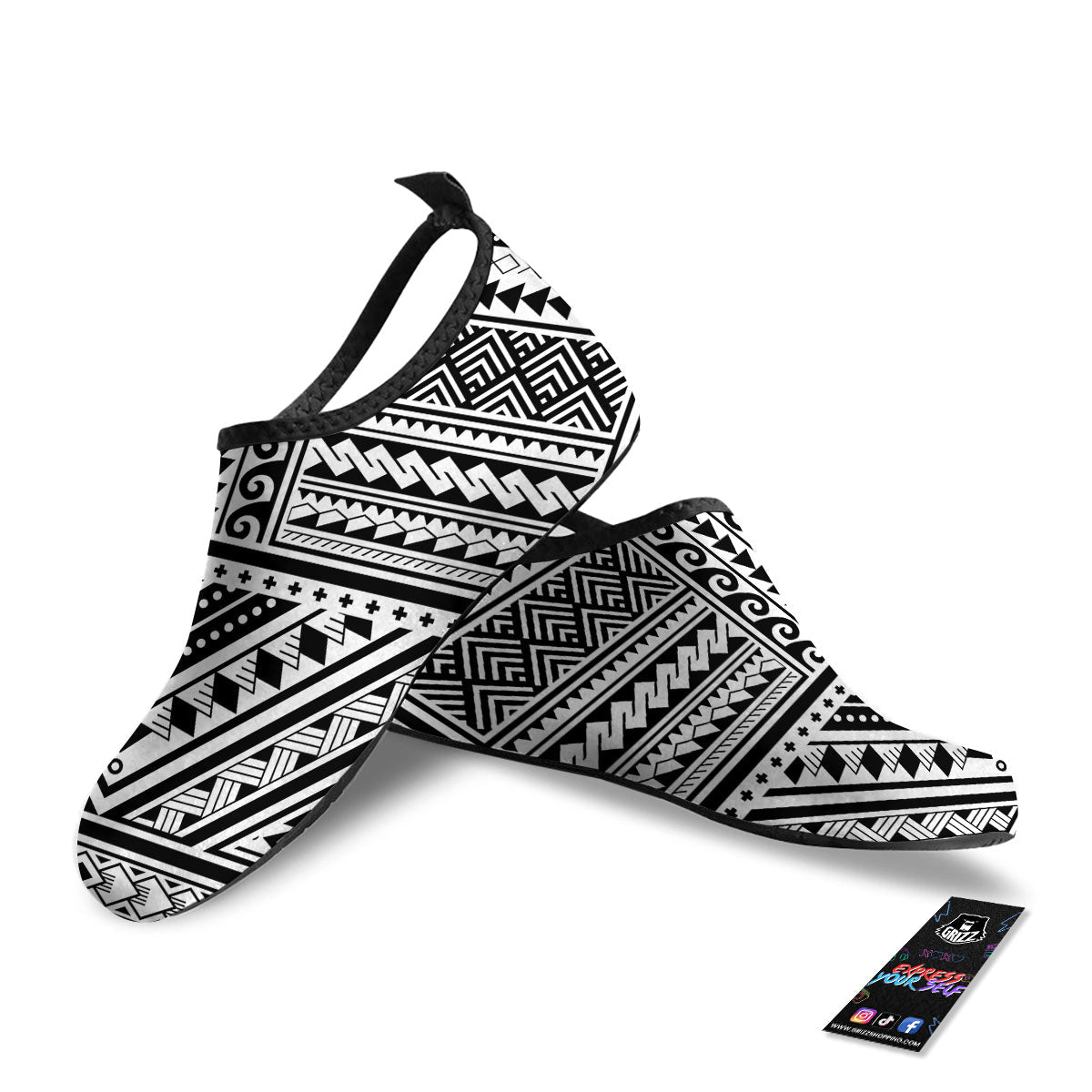 Tribal Maori Polynesian Tattoo Print Water Shoes-grizzshop