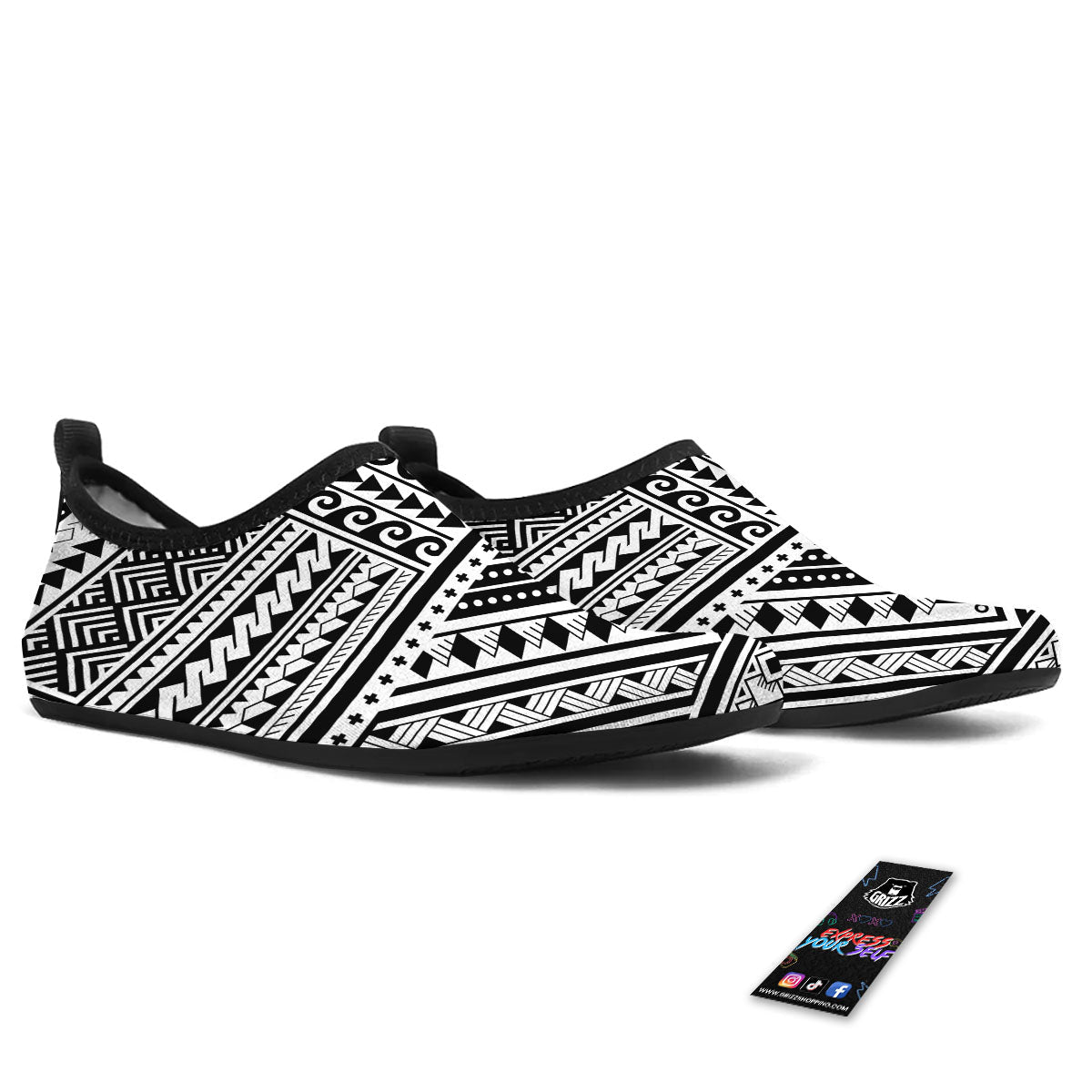 Tribal Maori Polynesian Tattoo Print Water Shoes-grizzshop