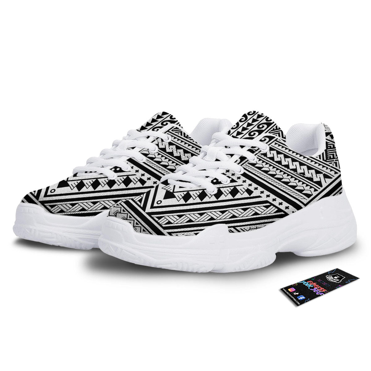 Tribal Maori Polynesian Tattoo Print White Chunky Shoes-grizzshop