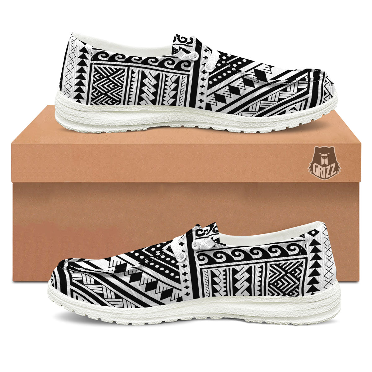 Tribal Maori Polynesian Tattoo Print White Loafers-grizzshop