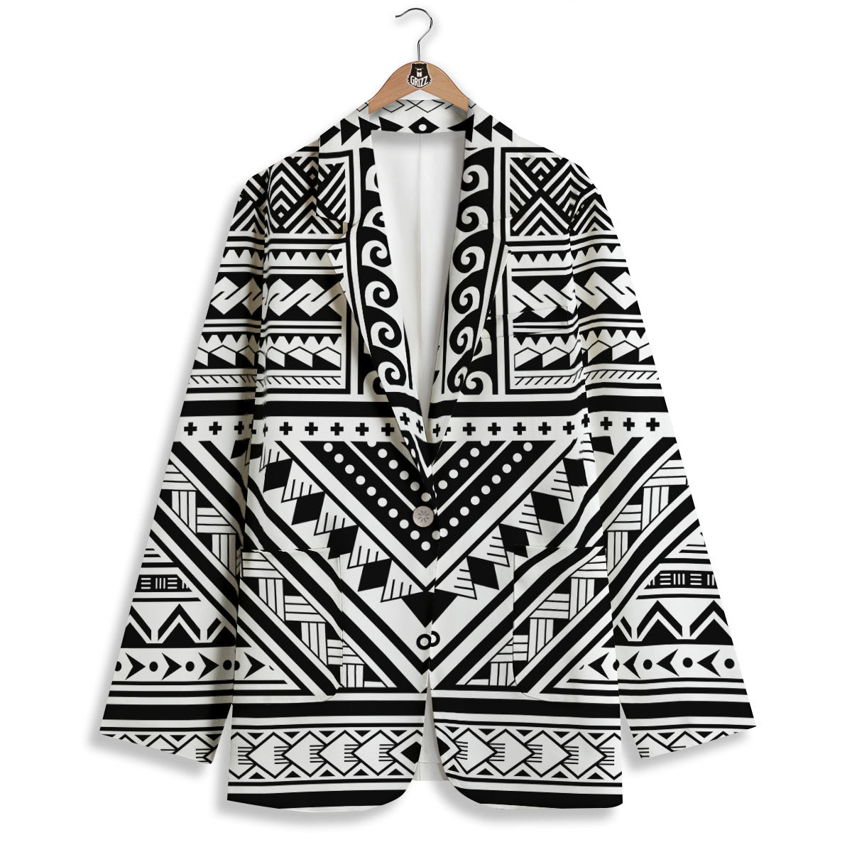 Tribal Maori Polynesian Tattoo Print Women's Blazer-grizzshop