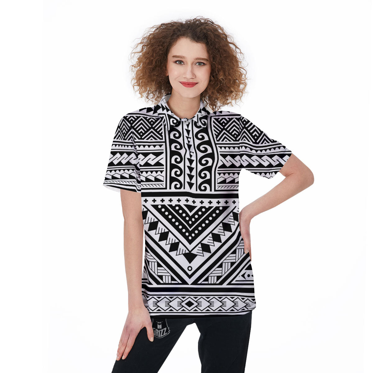 Tribal Maori Polynesian Tattoo Print Women's Golf Shirts-grizzshop